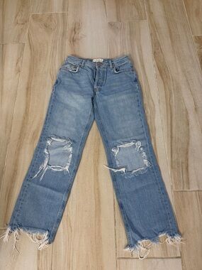 We The Free Light Blue Straight-Leg Distressed Jeans